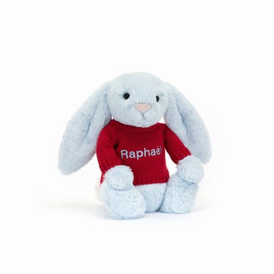 Jellycat Bashful Blue Bunny with Red Jumper USA | 30981LOHN